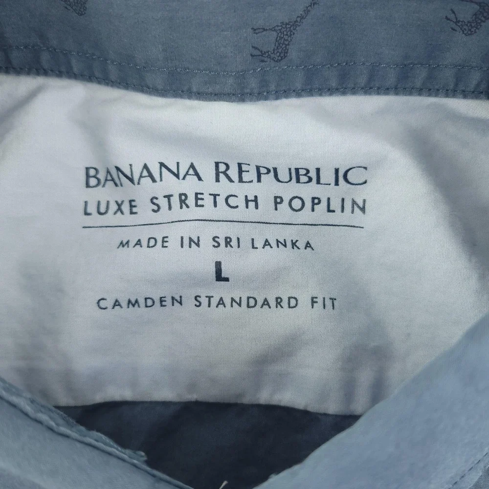 Banana Republic Shirt Mens L Blue Giraffe Print Long Sleeve Button Down Cotton